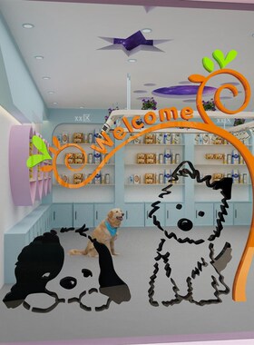 宠物店装饰用品门纸背景创意性收银台墙画