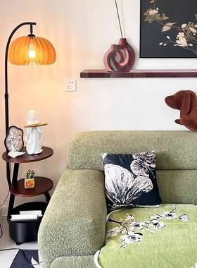 美式复古沙发旁边几落地灯客厅中古风卧室床头置物架收纳立式台灯