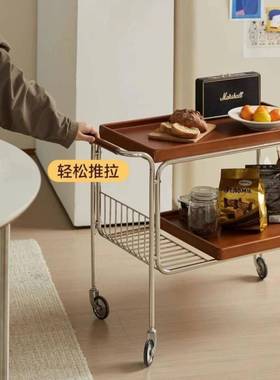 复古茶水小推车网红实木沙发边几中古日式可移动茶几客厅边柜餐车