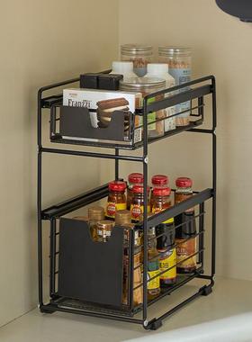 带滑轮下水槽置物架橱柜内分层的放调料抽拉式分层架子