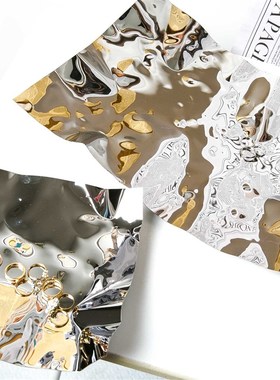 锈钢规则托盘 in拍照道具水波纹几何家居香薰置物装饰