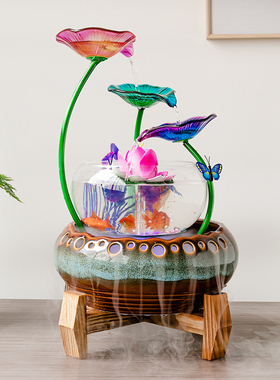 创意客厅财源滚滚小型景观喷泉造景循环水鱼缸生财流水瀑布