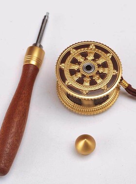 德田迷你手摇转金轮桶锌合金嘛呢手持转金筒浮雕携带底座