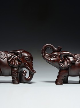 黑檀木大象雕刻摆件红木家居办公室木头象装饰工艺品开业新居送礼