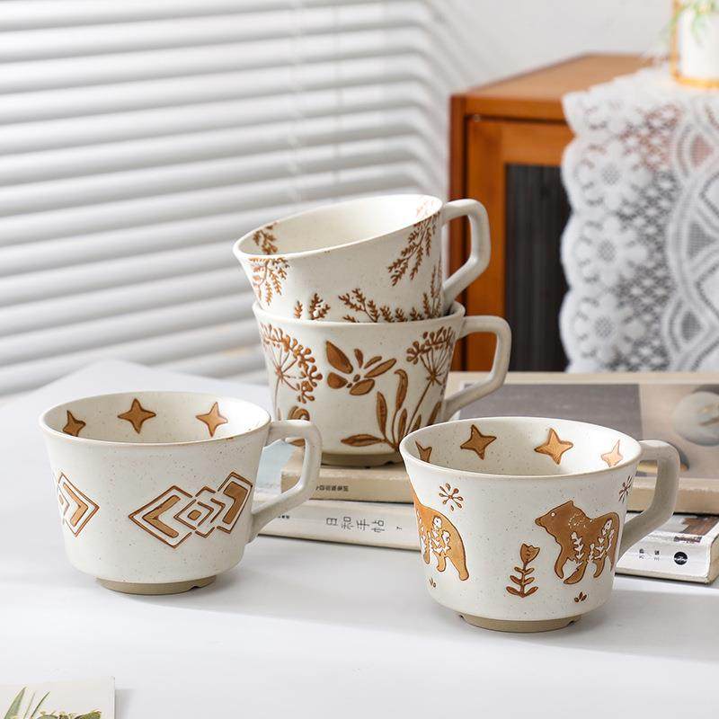 日式粗陶咖啡杯艺术手绘陶瓷马克杯高档复古磨砂粗陶杯早餐燕麦杯,淘宝优惠券,粉丝福利购,淘宝优惠卷