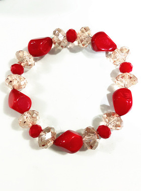 直供奥地利水晶14K包金不退色 搭配红色贝珠红枣珠水晶手链女