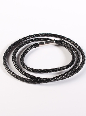 欧美外贸男士多层编织麻花手链 12星座合金片皮绳手镯 手绳手环