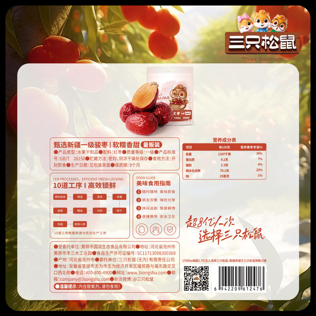 Three Squirrels Xinjiang Hotan First Grade Jujube 500g