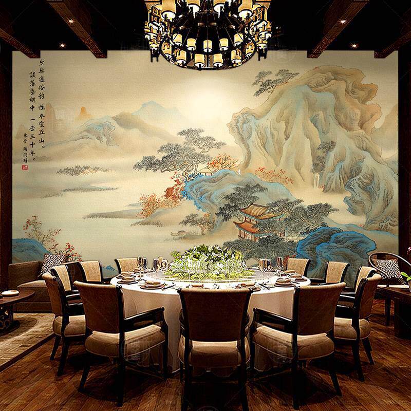 新中式国画沙发新壁纸墙面背景墙壁画客厅沙发卧室墙壁布山水饭店,淘宝优惠券,粉丝福利购,淘宝优惠卷