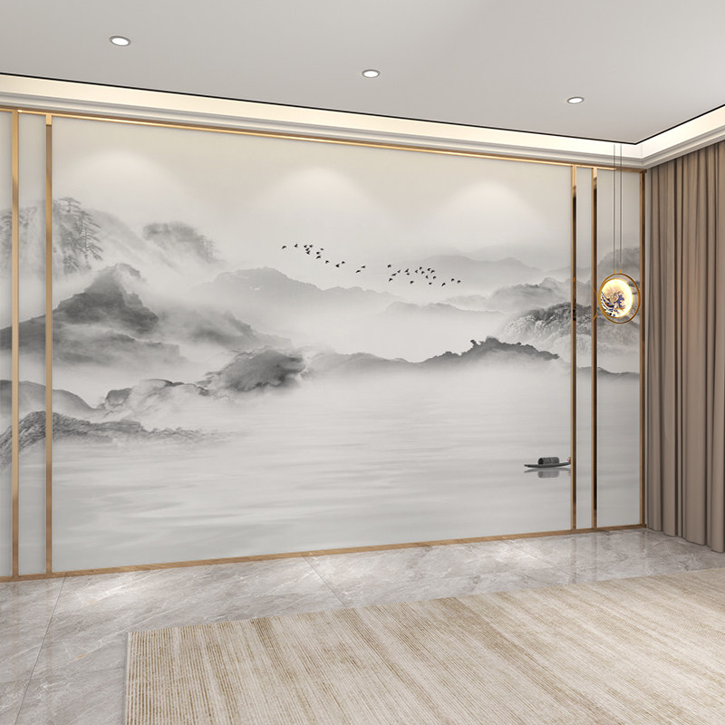 现代水墨无缝影视墙壁纸新背景中式电视客厅壁画沙发意境墙布山水,淘宝优惠券,粉丝福利购,淘宝优惠卷