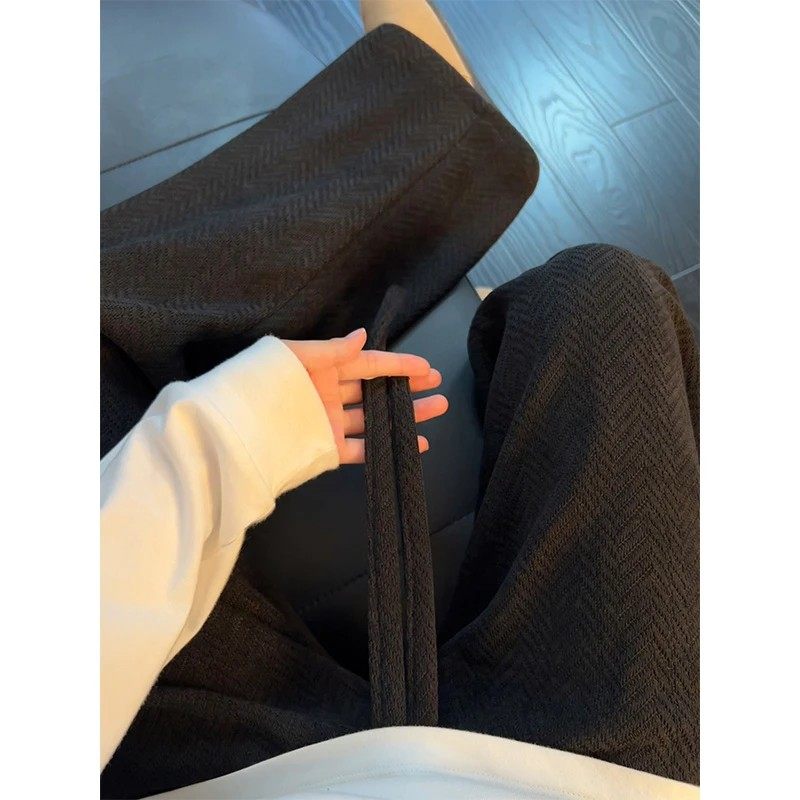 黑色麦穗纹针织卫裤男款秋冬美式复古垂感阔腿裤高级感运动休闲裤,淘宝优惠券,粉丝福利购,淘宝优惠卷