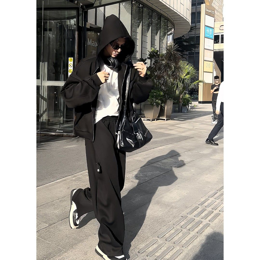 设计师款男装套装重磅连帽卫衣痞帅高级感秋季穿搭一整套搭配帅气,淘宝优惠券,粉丝福利购,淘宝优惠卷