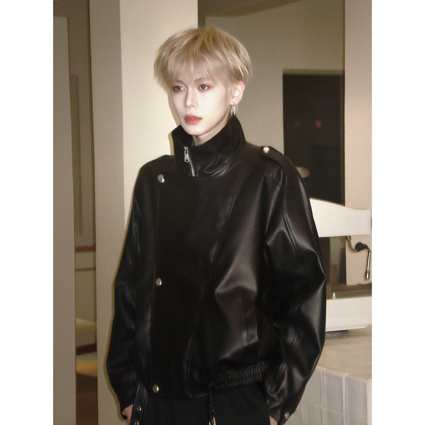 美式短款加绒pu皮衣外套男秋冬解构设计感小众夹克潮牌痞帅机车服,淘宝优惠券,粉丝福利购,淘宝优惠卷