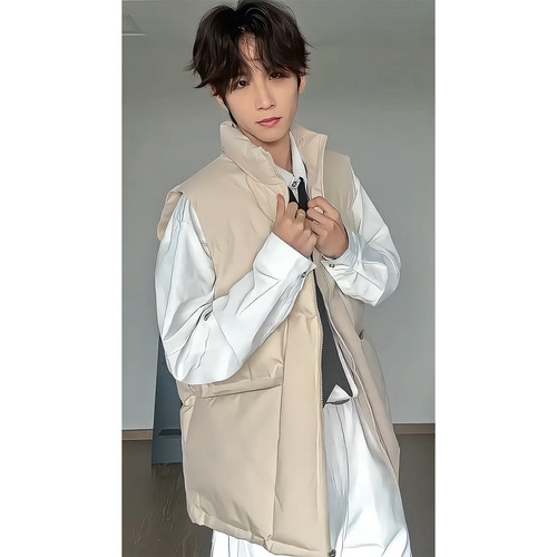 米灰色立领轻薄羽绒马甲男冬季可外穿保暖棉服背心青少年坎肩外套 - 图3