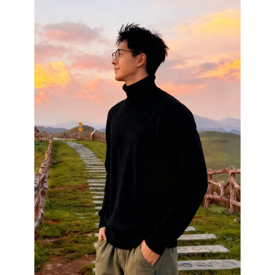 Cleanfit black turtleneck men's winter sweater