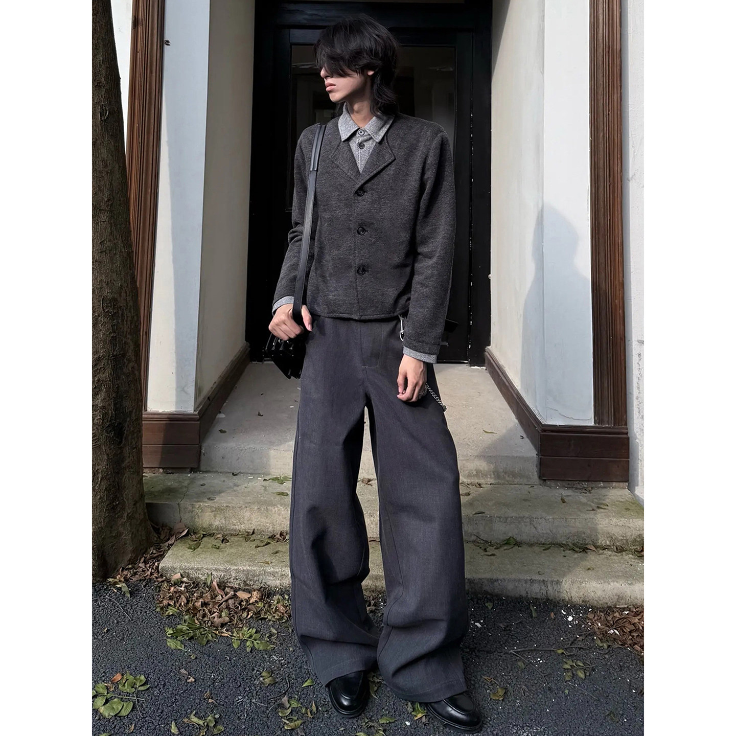 高智感老钱风假两件针织开衫毛衣男生酷帅穿搭套装垂坠感弯刀西裤,淘宝优惠券,粉丝福利购,淘宝优惠卷