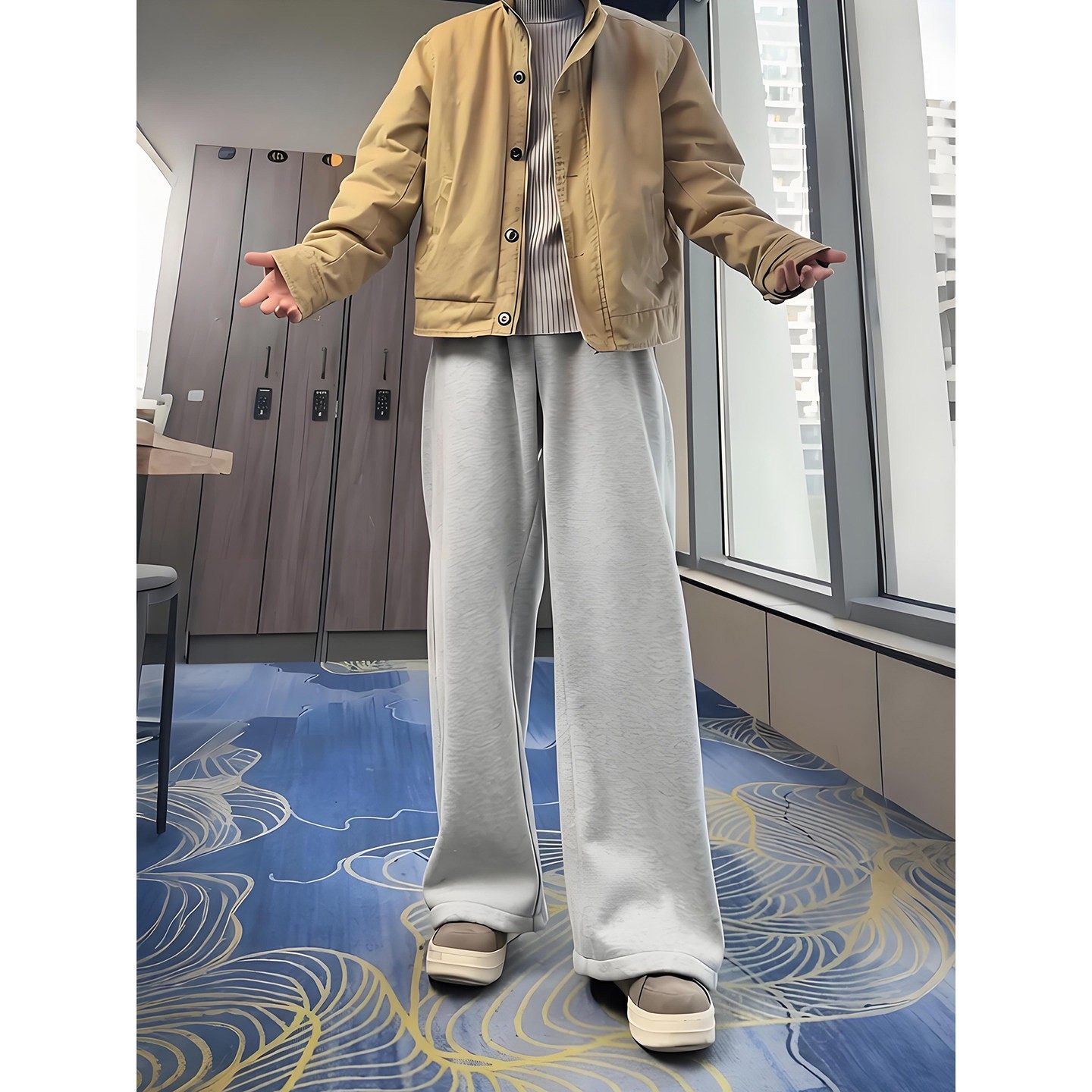 灰色垂感弯刀卫裤男款秋冬美式复古加绒阔腿裤cleanfit运动休闲裤,淘宝优惠券,粉丝福利购,淘宝优惠卷