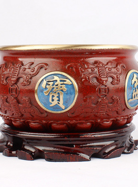 纯铜聚宝b盆摆件实心黄铜聚宝盆家居装饰品五福铜盆摆设开业礼品