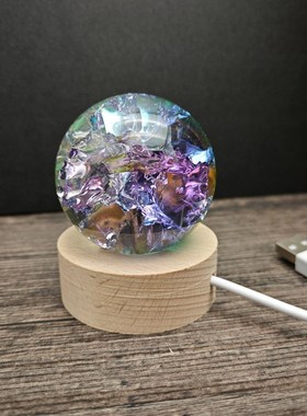 家居装饰玻璃球摆件茶盘摆件炫彩冰花球鱼缸假S山流水幻彩冰裂球