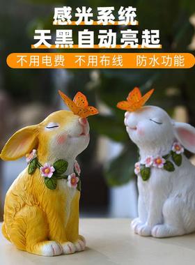 家居太阳能灯摆件仿真蝴蝶兔子雕塑户外庭院花园装饰摆设创意礼品