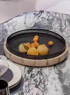 侘寂风创意金属网托盘家居样板间售楼处餐桌客厅果盘摆件软装饰品