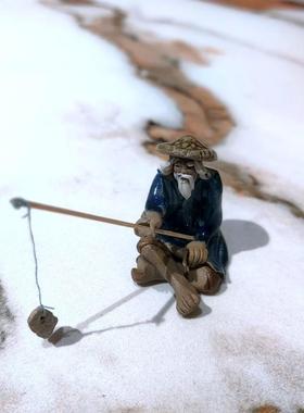 江南微景观姜太公渔翁垂钓鸬鹚小摆件水上石假山观鱼缸装饰造景