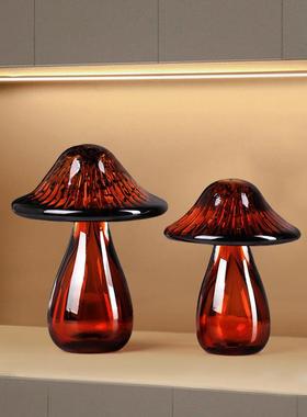 2025新款创意小众电视柜摆件客厅玄关高级感轻奢玻璃桌面蘑菇装饰