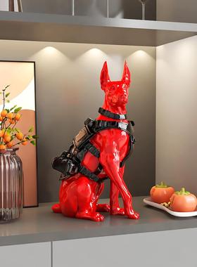 轻奢高级感杜宾犬客厅摆件音响电视柜玄关门口狗装饰品乔迁礼物