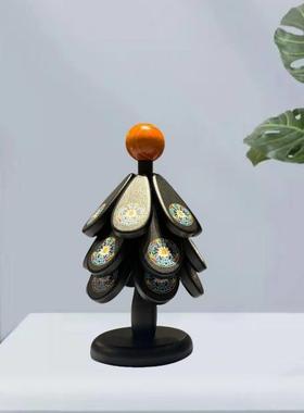 中古风耶诞树隔热垫餐桌高级感装饰摆饰创意实木一棵树防烫垫碗垫