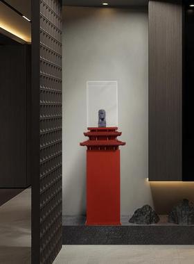 中式青石狮子酒店大堂售楼部会所艺术装置玄关装饰品落地摆件底座