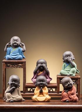 新中式小沙弥摆件禅意小和尚创意办公室客厅酒柜工艺品家居装饰品