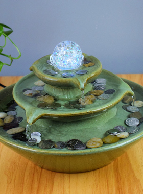 风水轮流水喷泉招财客厅茶桌前台办公室桌开业搬家送礼摆件聚宝盆