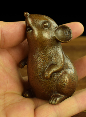 精选黄铜紫铜实心生肖鼠办公室书房桌面小摆件文房镇纸可爱家居工