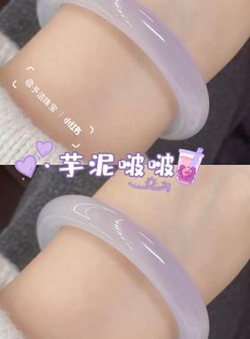 芋泥啵啵玻璃手镯仿玉汉服手链闺蜜学生女贵妃叮当镯一对古风镯子