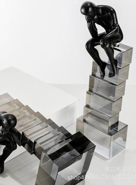 现代轻奢方块沉默者水晶摆件样板房售楼部客厅茶室电视柜工艺品