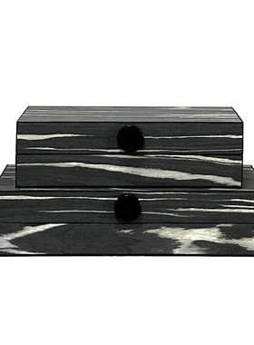 现代极简轻奢高档瘤木皮收纳盒首饰样板间售楼R部装饰艺术桌面摆