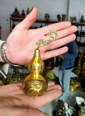 中式铜葫芦摆件纯铜开口麒麟镇宅招财对路口医院书房办公室卧室冲