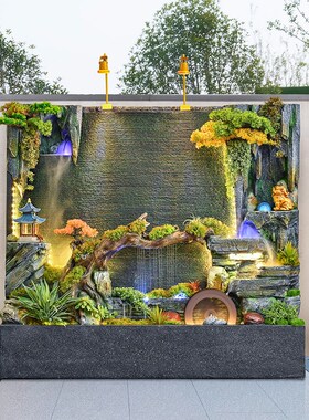 水幕墙瀑布流水墙造景循环水景观鱼缸大堂入户玄关开业招财风水轮