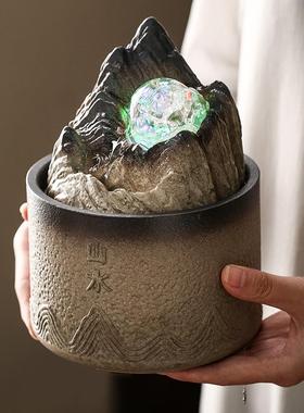 山水流水摆件循环水不插电USB简约现代茶室办公桌面转运球装饰品