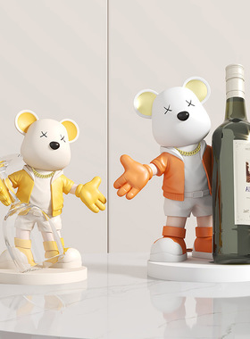 创意迎宾熊红酒架酒柜装饰品摆件轻奢高档家居客厅玄关餐边柜摆设