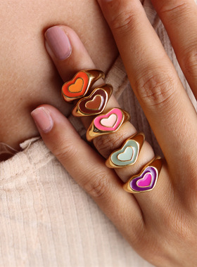 INS热卖画油锆石戒指电镀铜18K真金指环简约时尚不掉色手饰品女