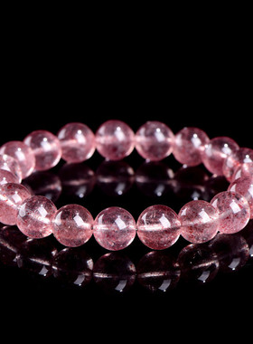久雅水晶天然红水体草莓晶圆珠手链老料冰透草莓晶散珠手串
