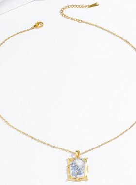 项链女欧美复古风向日葵油画花朵仿珍珠耳环套装蓝色小众项链