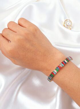 热销满钻彩色锆石手镯时尚个性高级感百搭气质开口手饰女