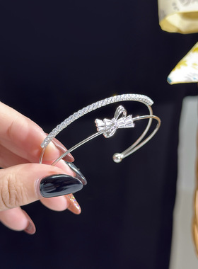 欧美圆形锆石开口手镯冷淡风个性气质百搭手环轻奢高级感手饰