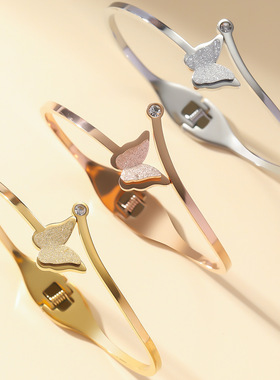 直播时尚款磨砂蝴蝶手镯女气质仙女风不褪色防水手环