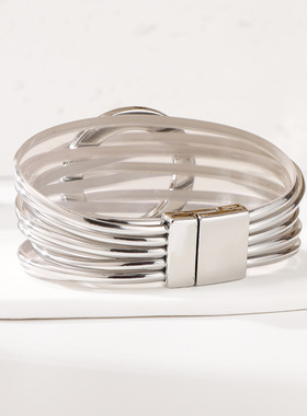 欧美夸张圆形手链女士锌合金时尚轻奢宽边个性手饰高级感手镯