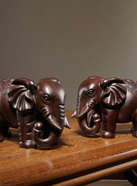 黑檀木雕大象实木大号对象红木家居客厅玄关电视柜装饰工艺品