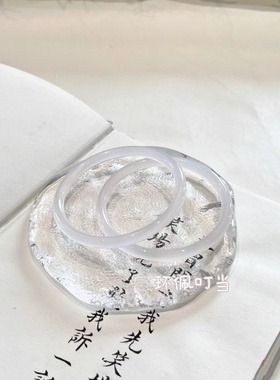 天然叮当镯一对冰种荔枝冻粉冰玉髓玛瑙细圆条白月光玉镯送情人礼