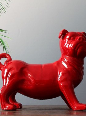 精品陶瓷狗摆件镇宅招财守财工艺品生肖风水摆设洛阳唐三彩狼狗